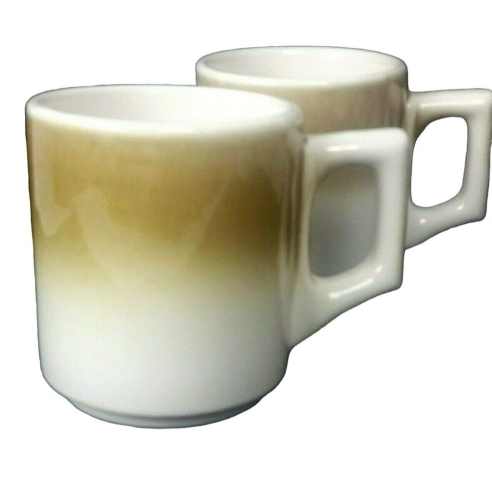 Syracuse China Mug Set Cups Cinnamon Pattern White Brown